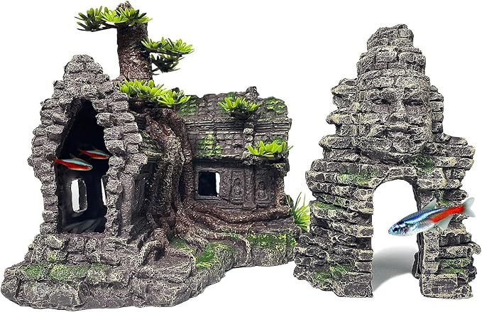 Aquarium Decor - Large Fish House Ornament for Fish Tank, Aquarium Hideout with House Texture for Betta, Guppy, Shrimp - Aquatic Hide Decoration, Fish Hiding House（Tree House）
