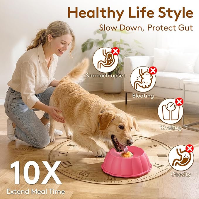 Slow Feeder Dog Bowls for Liquid Treat, Entertained Ball Dog Lick Bowl, Non-Slip Bone Broth Dog Licking Toys, 4/5 Cup Yogurt Dog Slow Feeder Bowl for Dietary Supplement/Post-op Nutrition (Pink)