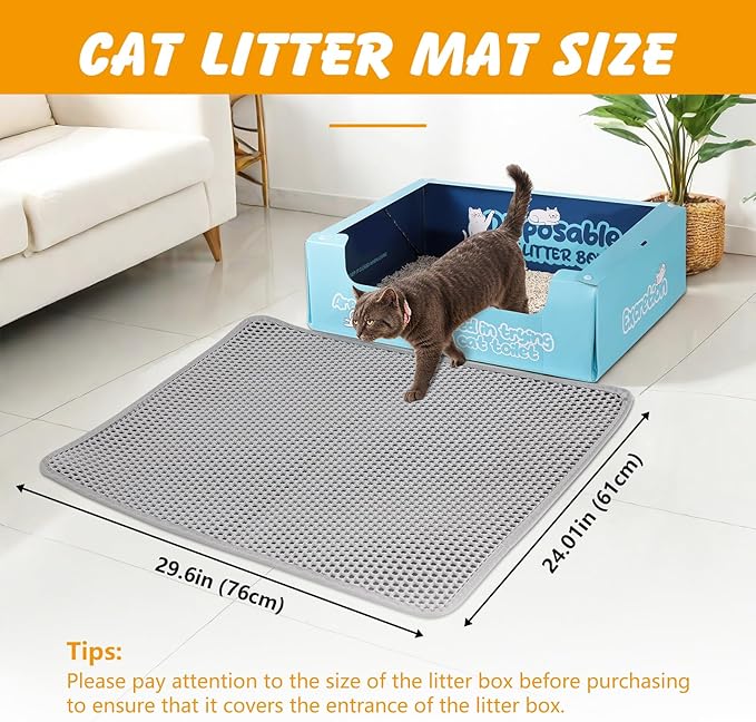 ondware Cat Litter Mat, 30x24 Inch Double Layer Litters Box Mat, Waterproof Cat Mat for Litter Box(Gray)