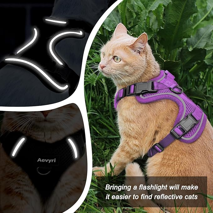 Cat Harness and Leash for Walking, The Upgrade Can be Adjusted in Four Directions and Breathable Cat Harness for Anti Escape that can be Fitted and Positioned, Reflective Strips Harness, Purple, S