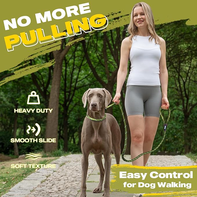 Fida Slip Leads for Dogs, 4 FT x 1/2" Dog Leash Heavy Duty Comfortable Strong Rope Lead for Large, Medium Dogs, No Pull Pet Training Leash with Highly Reflective,Green