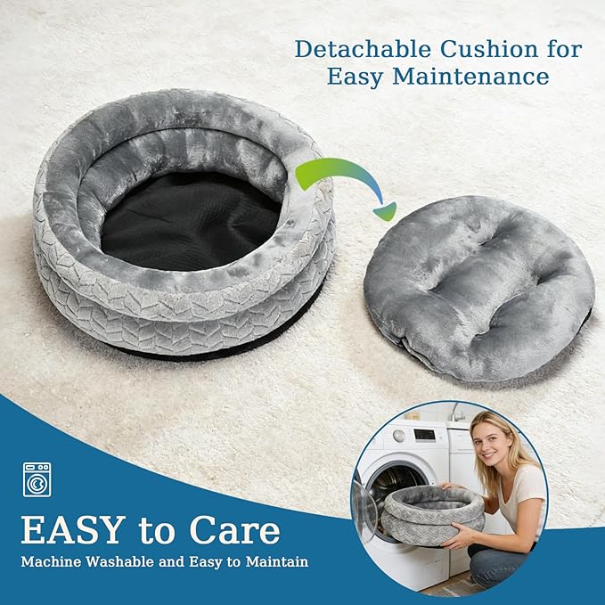 Dual-Layer Donut Cat Bed - Fluffy Round Bed for Small Pets - Ultra-Soft Cat Donut Bed for Cozy Sleep (Grey, 20 * 20 * 5.9 inch / 50 * 50 * 15 cm)