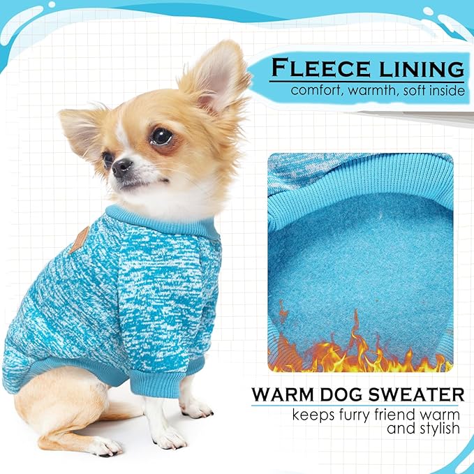 2 Pieces Dog Sweaters for Small Dogs Fall Puppy Clothes Male Winter Fleece Puppy Clothing Warm Thick Outfit Pet Small Dog Sweater for Boy Girl Yorkie, Chihuahua, Bulldog, Dachshund, Pug,Large
