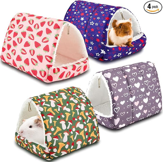Cinnvoice 4 Pcs Guinea Pig Hideout, Guinea Pig Bed Tunnel, Rabbit Washable Small House Cage Accessories for Bunny Hedgehog Mouse Chinchillas Hamsters Ferrets Bearded Dragons Rats (Classic,7.9 in)