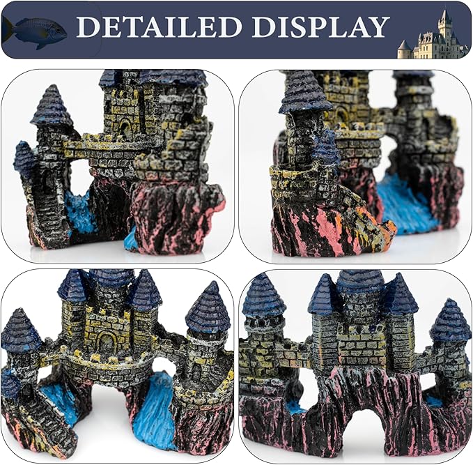 Fish Tank Decorations,Vintage Castle Cave Hideouts & Resin Aquarium Decorations,Fish Tank Accessories, Safe for Betta Fish