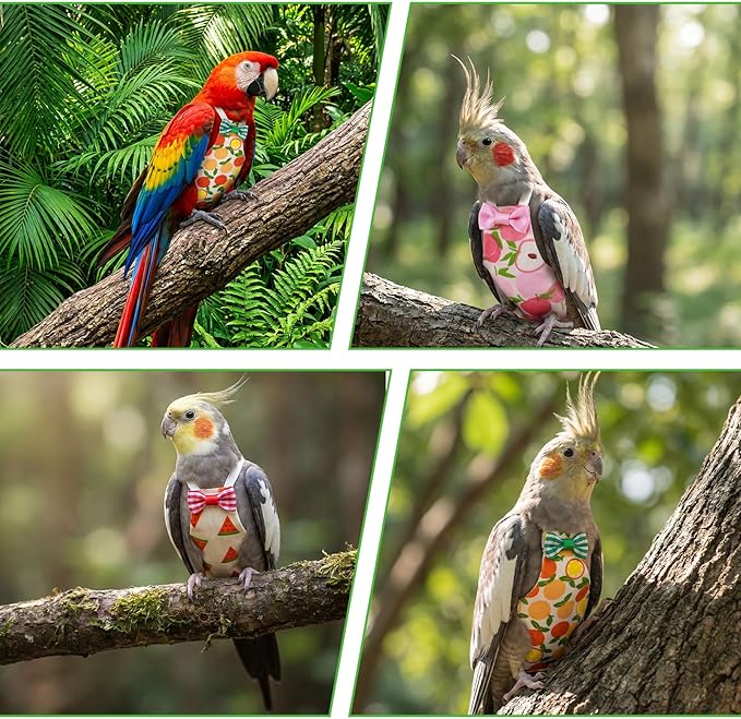 5 PCS Bird Diaper, Reusable Parrot Nappy Flight Suit Washable Pet Bird Diapers with Waterproof Inner Adjustable Straps for Parakeet Cockatiel Mini Macaw Budgie Lovebird Canary