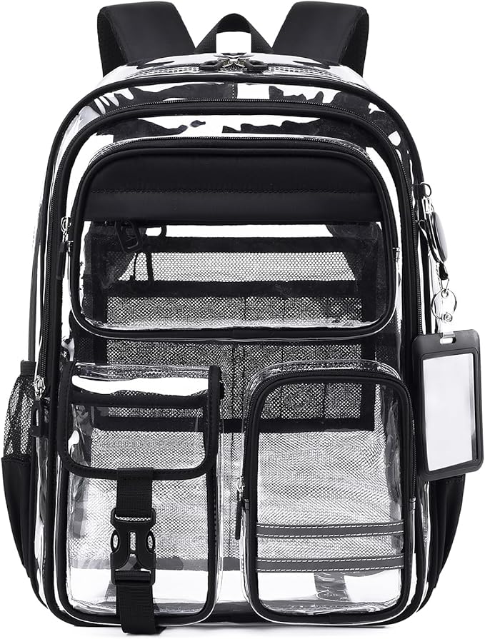Clear Backpack for School,Transparent Backpack Stadium Events,Heavy Duty Clear Bookbag for Girls,Boys,Work,Sport Black