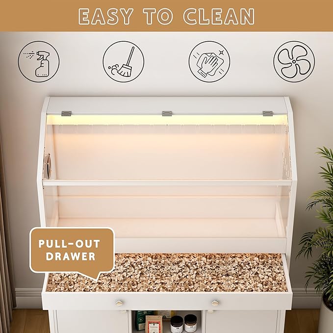 Pipleo Hamster Cage with Storage Cabinet,43.3" Small Animal Cage with LED Lights and Fan, Easy View Acrylic Panel, Large Habitat for Guinea Pig, Hedgehog,Rat 43.3"x 15.7"x 43.3"