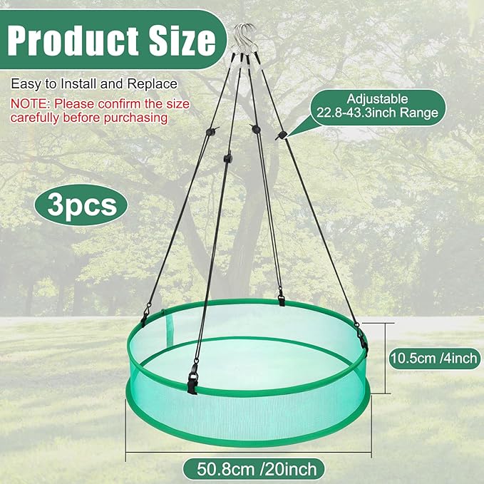 3 Pcs Bird Seed Catcher Tray for Outdoor Feeders 20" Diameter x 4" High Hanging Bird Feeder Trays to Catch Seed Catcher Spill Guard Platform Outdoor Garden Accessories(Green)