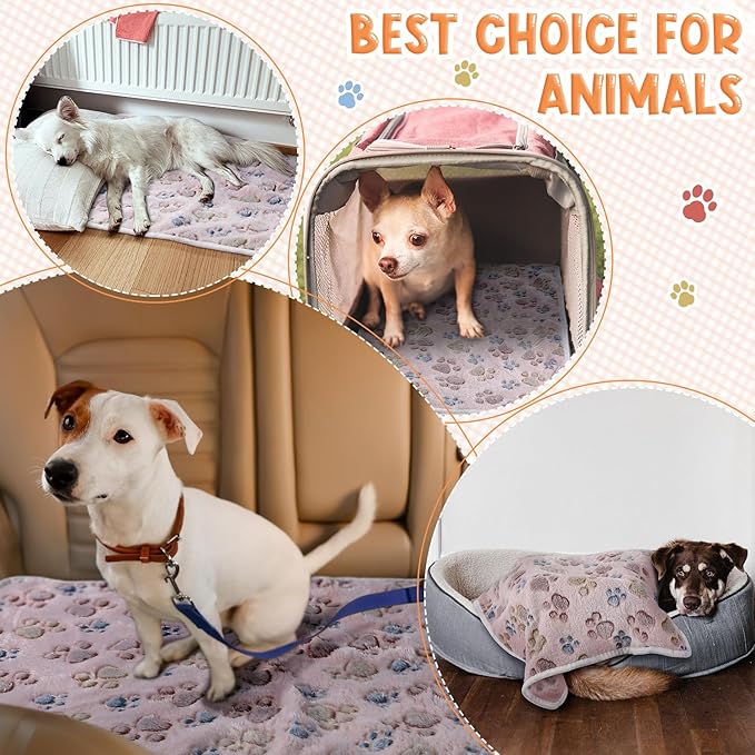 Tatuo 4 Pack Fleece Dog Blankets for Puppy Cats Multi-Size Sleep Mat for Pet Guinea Pig Soft Washable Warm Crate Bed Puppy Teething Toys Print Pattern Blanket Indoor(Beige,30 x 20.5 Inch,Paw)