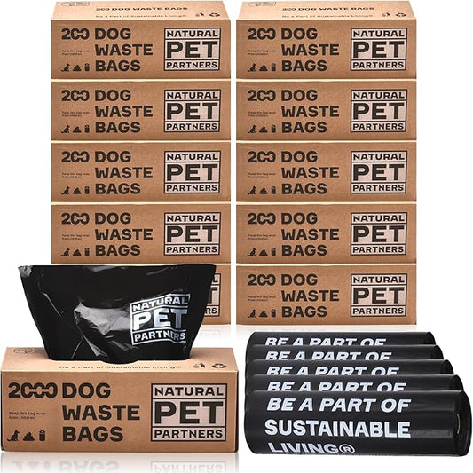 The Original Poop Bags® Commercial Bulk Dog Waste Bags, 38% Plant-Based, Flat Header with Pull-Strap, Thick & Leak-Proof, Black, 2000 Count