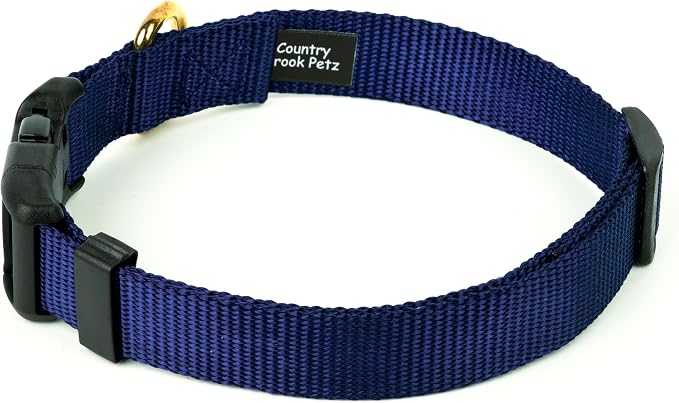 Country Brook Petz - Everyday Nylon Dog Collar and Leash - 10+ Cool Colors (3/4 Inch, Medium, Navy Blue)