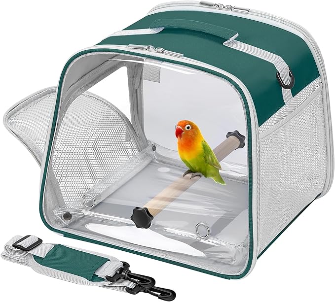 Small Bird Carrier, Large Window Travel Cage with Stand and Easy Clean Tray for Parrot Parakeet Cockatiels, Lightweight and Portable, Green