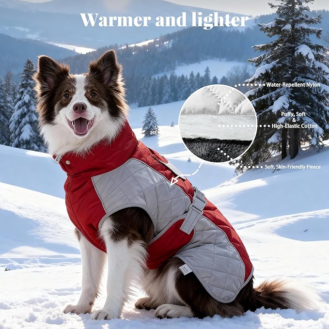 Dog Coat Dogs Jacket Waterproof Reflective Adjustable Dog-Winter Coats for Small/Medium/Large Dogs Dachshund Coat-(Red, Large)