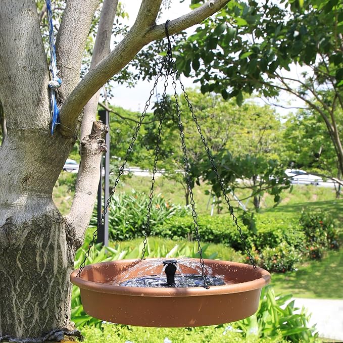 AISITIN 12 Inch Hanging Bird Bath with Solar Fountain, Outdoor Solar Powered Hanging Bird Bath Fountain, Multi-Functional Bird Basin for Drinking & Feeding, Solar Water Pump for Garden Patio Yard