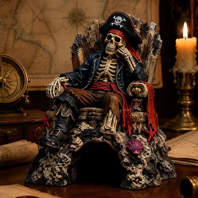 Pirate Skeleton Throne Aquarium Ornament Resin Fish Tank Hideout Cave for Small Fish Realistic Skull King Castle Decor 15cm Gothic Gothic Statues Freshwater Saltwater B