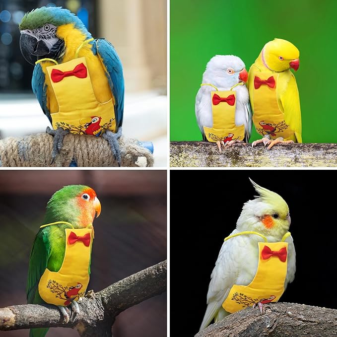 Bird Diaper Reusable Bird Flight Suit Washable Parrot Diapers Nappies Protective Breathable Nappy Clothes for Parakeet Parrot Macaw Budgie Canary Budgie Cockatiel(Yellow, Small)
