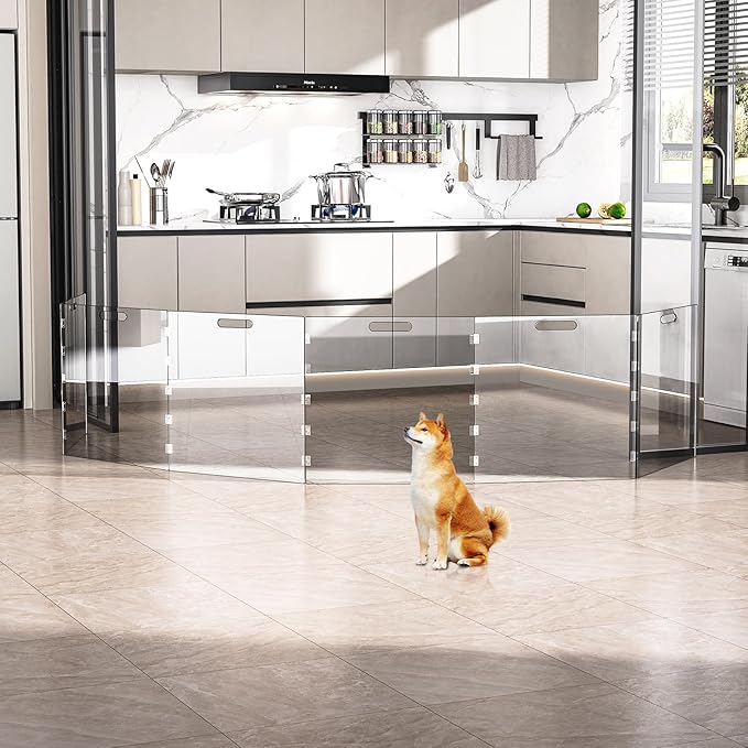 Acrylic Pet Playpen Gate for The House Doorways, Acrylic Pet Gate for Dogs, Freestanding, Clear (6 Panel)