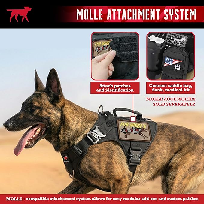 Tuff Pupper Elite Tactical Dog Harness | Dual Control Handles | Front & Back D-Rings | Fully Adjustable | Military Cobra Buckles | Heavy Duty Nylon Vest | Reflective MOLLE Dog Harness for Medium Dogs