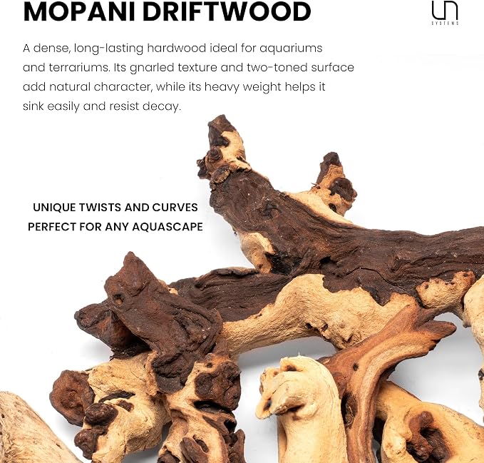 Ultum Nature Systems Driftwood - Mopani Wood - Natural Aquarium Hardscape for Planted Tank Aquascaping - Fish, Crab, Reptile, Bird, Paludarium Enclosure Structure, Terrarium Decor - SM 1Pc, 7-12"