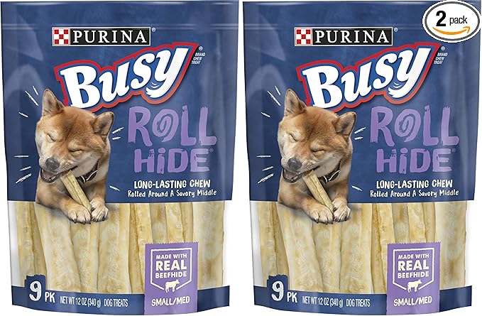 Purina Busy Dog Bones Rollhide | Small/Medium Breed | 9 ct. Pouch | Pack of 2