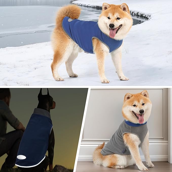 cyeollo 2 Pack Dog Sweater Stretchy Sweatshirt Soft Fleece with Reflective Stripe Pullover Jacket Pet Puppy Dog Clothes in Cold Weather Sweaters for Small Dogs, Navy & Grey S