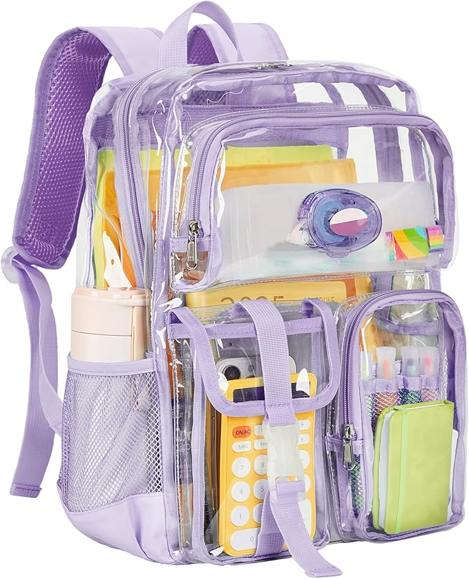 Vorspack Clear Backpack - Heavy Duty Transparent Bookbag for Adults Extra Large See Through backpacks for Work, College, Travel - Purple