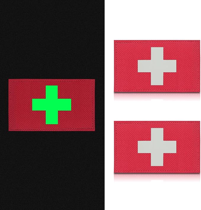 2-Pack Glow in The Dark Patches Luminous Medic Patch First Aid Patch for Backpack, Bags, Hats (3x2 Inches)