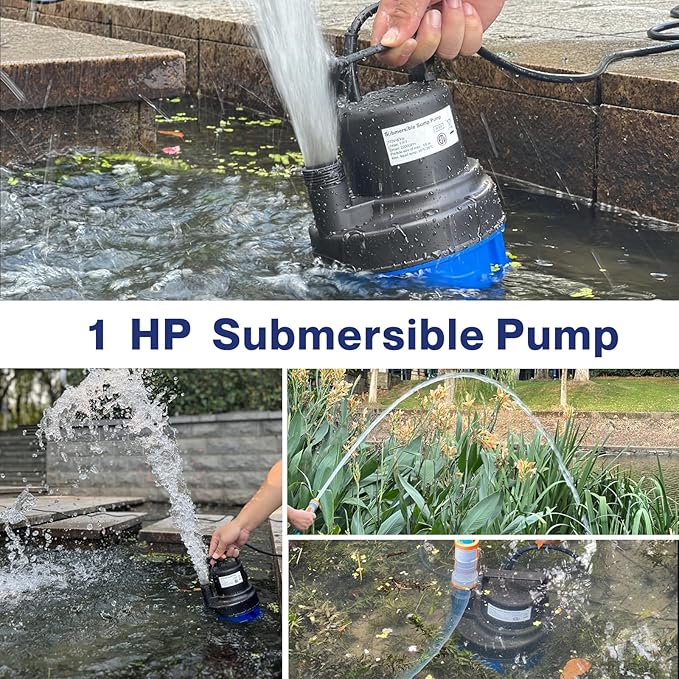 AgiiMan Submersible Water Pump - 1HP 3500GPH Pool Cover Pump for Pool Draining, Pool Cover Pump with 25FT Power Cord for Basements, Pool, Fountains, Hot Tub, Garden, Blue