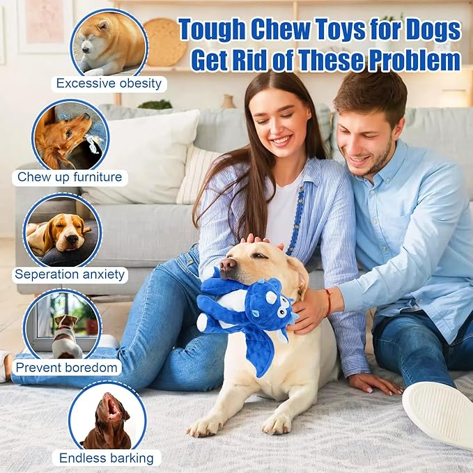 loncoldy Plush Dog Toys, Tough Chew Toys for Dogs, Crinkle Stuffed Squeaky Toy for Small Medium Large Breed, Interactive Plush Toys to Keep Them Busy, Cute Dinosaur Dog Toy, Pet Toys