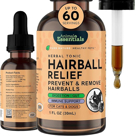Animal Essentials Hairball Relief Formula - Hairball Treatment for Cats & Dogs, Natural Remedy with Marshmallow Root Extract, Hair Ball Relief for Cats & Kittens, Feline Support for Furball - 1 Fl Oz