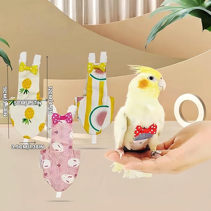 2Pcs Bird Diapers Bird Harness Flight Suits Diapers with 80 Inch Flying Leash Parrot Nappy Washable Cute Urine Wet Suit for Cockatiel Conure Macaw Budgies Parakeet-Rabbit&Kitten,S