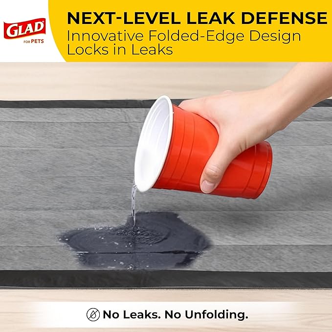 Glad for Pets Black Charcoal Puppy Pads - 6-Layer Leak-Proof Construction, Activated Carbon Odor Control, Pheromone Attractant - Disposable Dog Pee Pads for Potty Training, 23 x 23 in, 100 Count