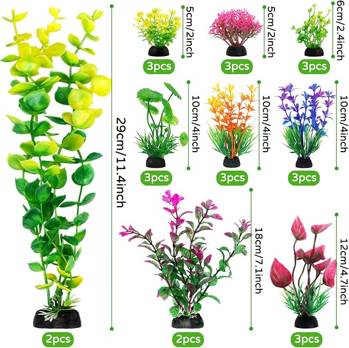 QUOZUO 25pcs Artificial Plant, Fish Tank Decorations Plants, Aquarium Decor, 6.5x4.7x1.5 inches, 1pc, Colorful, Plastic, Indoor, 25 Count