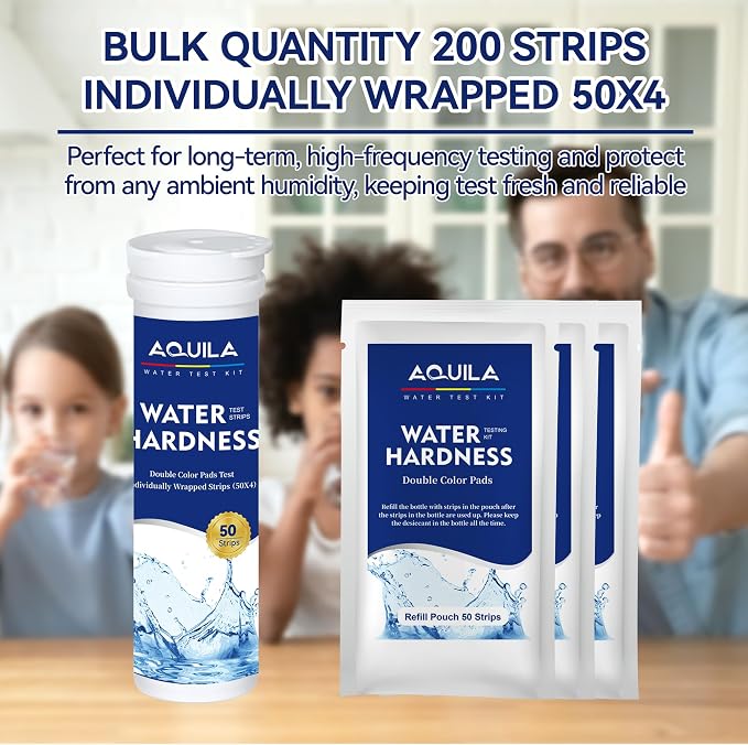 Water Hardness Test Strips Kit for Home Drinking Water and Pool Spa 200CT | Water Softener Hard Water Testing Strips, Tap Well Tester Kit for Calcium & Magnesium (0-425 ppm) with Sample Tube
