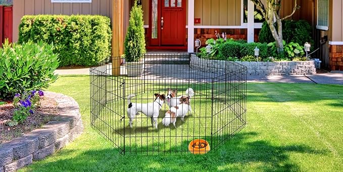 Pet Playpen 8 Panels Foldable Metal Exercise Pen Animal Exercise Dog Fence Indoor Outdoor for Medium/Small Animals (24" H)