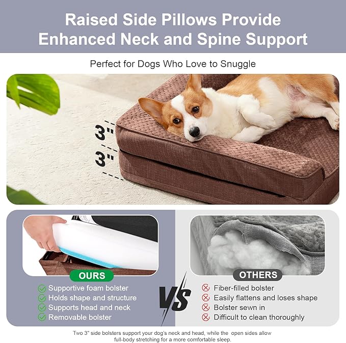 Rainmr Orthopedic Dog Bed Medium Size Dog, Memory Foam Dogs Bed for Medium Dogs, Washable Removable Cover, Nonskid Bottom, Waterproof, for Indoor, Outdoor, Crate ＆ Car Use, 35x23x6 Inches, Brown Grey