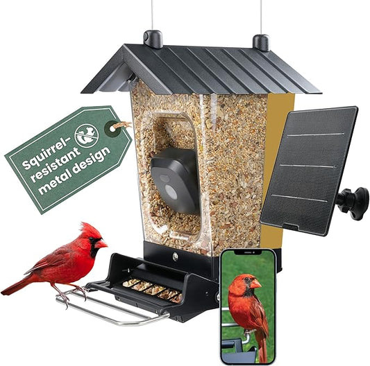 Perky-Pet Solar Powered Smart Bird Feeder with Camera - Squirrel-Resistant, 3.2L Capacity, Motion Activated 1080p HD WiFi Live Stream Camera, SPCAM, SPCAMSLR - Camera Feeder Gift Idea, Yellow