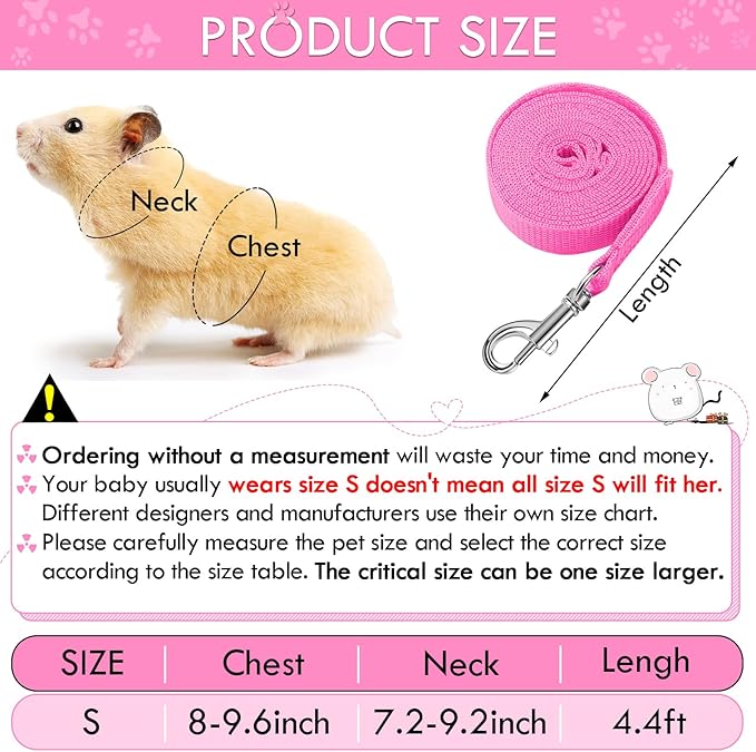 SATINIOR 2 Sets Guinea Pig Harness and Leash Adjustable Soft Mesh Harness Bell No Pulling Comfort Vest for Baby Ferret Rats Hamster Bunny Rabbit Chinchilla and Small Pet(Green, Pink,S)