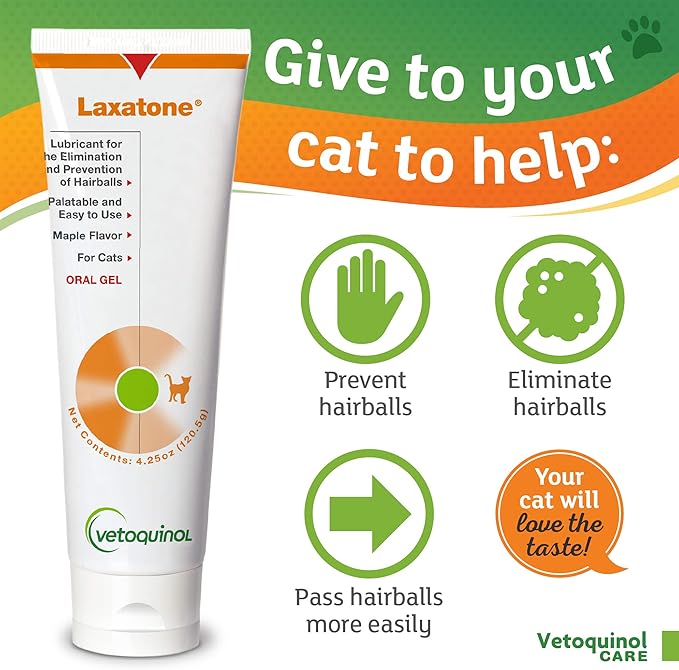 Vetoquinol Laxatone - Hairball Gel for Cats - Gentle Oral Lubricant for Everyday Use - Maple-Flavored Hairball Remedy - Easy-to-Use Pet Care Essentials - Pack of 3-4.25