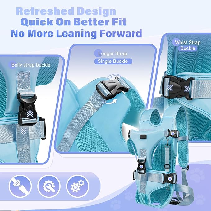 YUDODO Front Pet Carrier Backpack for Small Dogs and Cats, Secure and Breathable Mesh, Ergonomic Support, Adjustable for Walking, Hiking, or Travel (Blue M)