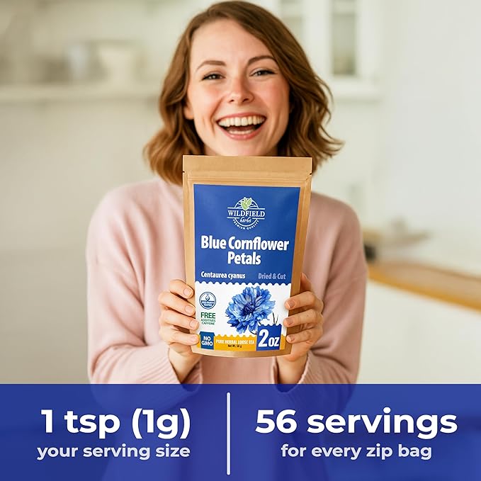 2 oz. Dried Blue Cornflower Flower Blossom (Centaurea Cyanus) - 56g Blue Corn Flower Herb Tea Petals Bulk Herbal Tea