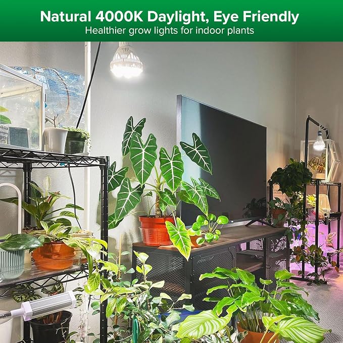 SANSI Grow Lights for Indoor Plants, 36W Plant Lights for Indoor Growing | 400 Watt Equivalent BR30 Grow Light Bulb, PPF 65.6 umol/s, 4000K Full Spectrum, Optical Lens for High PPFD, ETL Listed