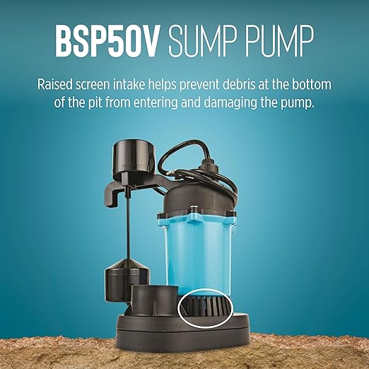 Little Giant BSP50V 1/2 HP, 115 Volt, 3180 GPH Automatic Submersible Epoxy Coated Cast Aluminum Sump Pump with Piggy-back Vertical Switch and 8-Ft. Cord, Blue, 511251