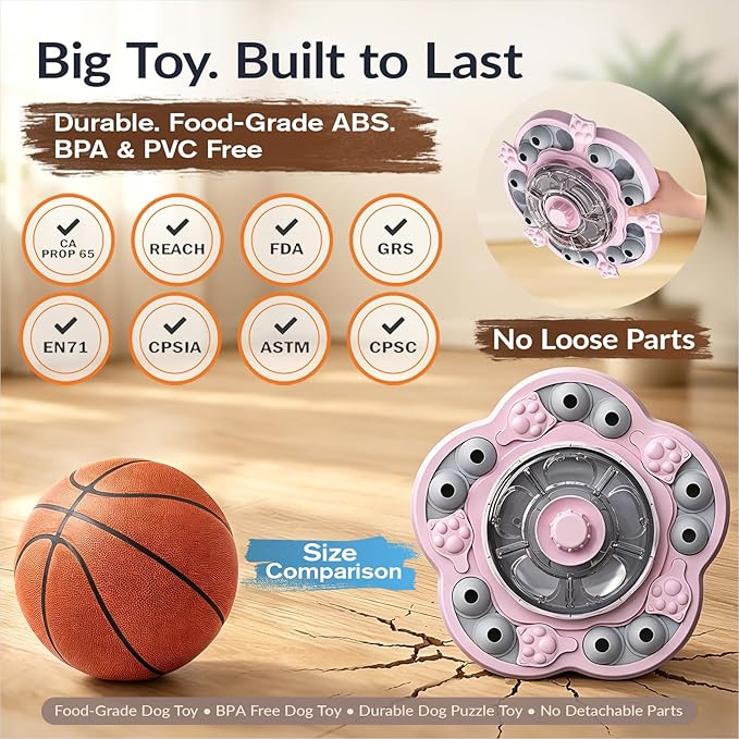 KADTC Dog Puzzle Toy, 3 Levels of Step-by-Step Challenge, Spin-to-Release Treat Dispenser, Slow Feeder & Mental Stimulation Enrichment Toy for Small Medium Large Dogs