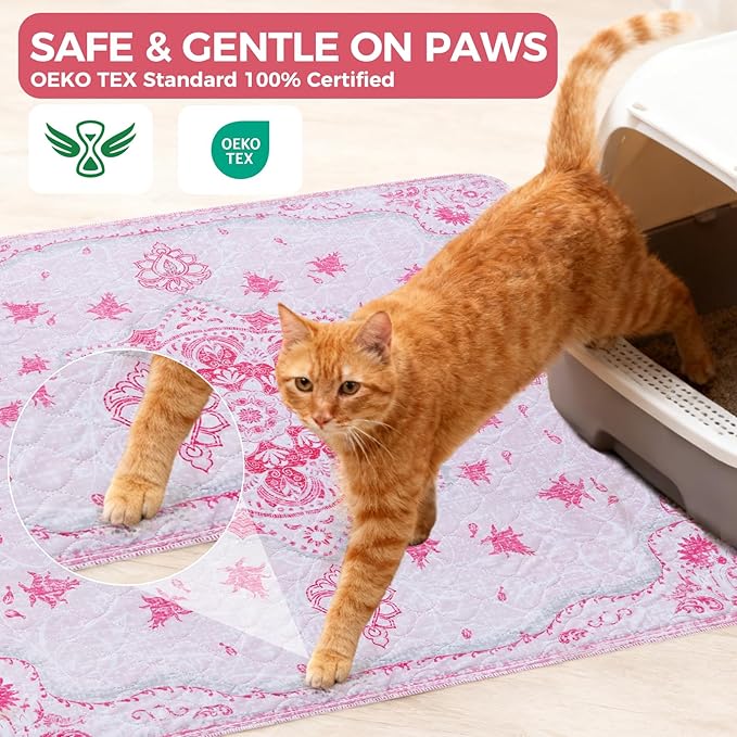 Homimp Cat Litter Mat, Litter Trapping Mat 2 Pack, Contains Mess from Box, Protects Floors,Urine Waterproof,Non-slip,Less Waste Cat Litter Box Mat,Soft on Kitty’s Paws,Washable,Absorbent,Pink 24"X36"