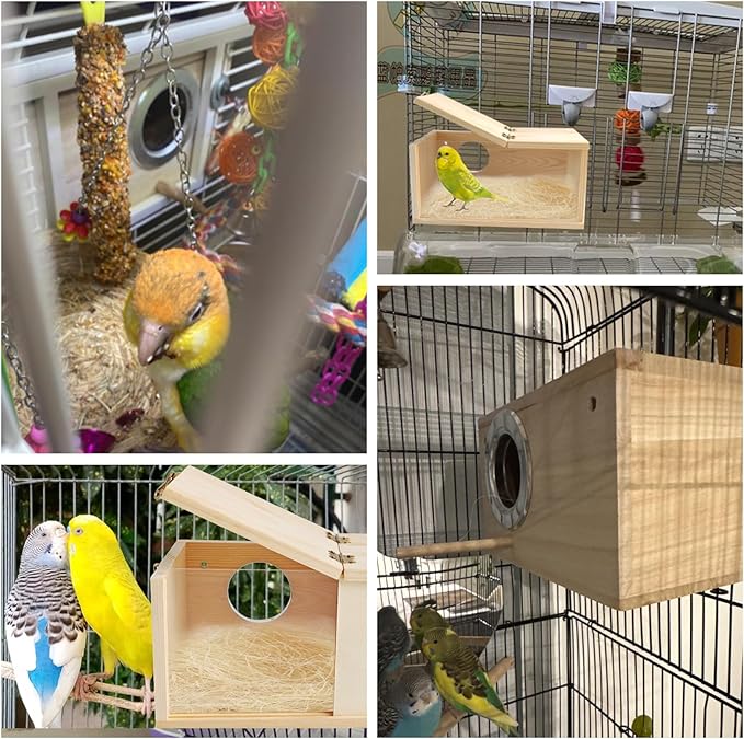 PINVNBY Wooden Bird Nesting Box with Transparent Visual Window,Parakeet Nest Breeding Box with Detachable Board Acrylic Cockatiel House for Budgie Lovebird Conure Parrot (L)