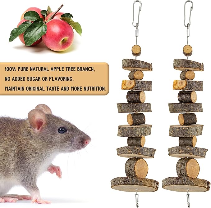 FJNATINH Small Animal Chews Toy Apple Wood Block Cage Hanging Molars Treats Snack for Hamsters Rabbits Bunny Bird Parrots Chinchilla Guinea Pig Gerbils Squirrels, 2 Pack