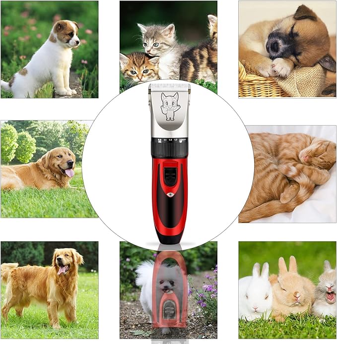 Highdas Dog Clippers for Grooming Rechargeable, Electric Dog Grooming Kit Clippers Low Noise, Cordless Quiet Dog Shaver, Pet Hair Trimmer Set for Dogs, Cats, Pets (Red)