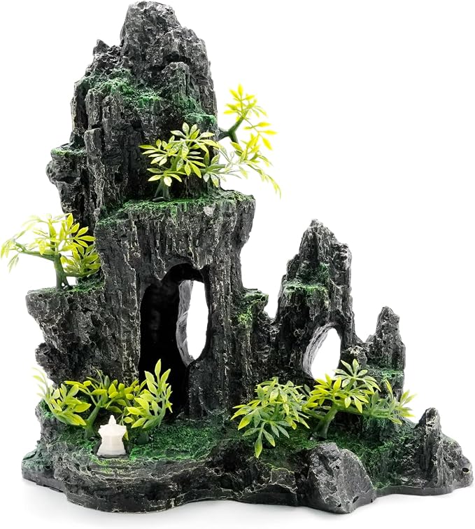 Hoypeyfiy Large Aquarium Decorations and Tall Aquarium Decor for Fish Tank Decorations Artificial Mountain View Ornament Tall Large Aquarium Rock Decor Tree House with Hiding Caves Natural Landscape